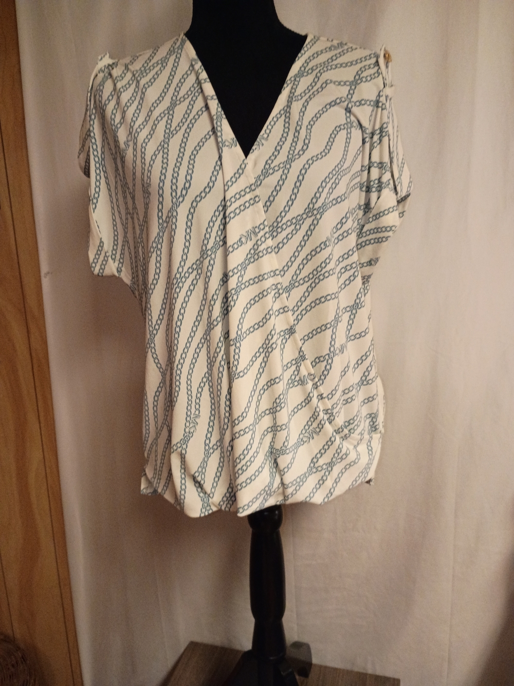 Michael Kors Cream Blouse with Blue Chain Print